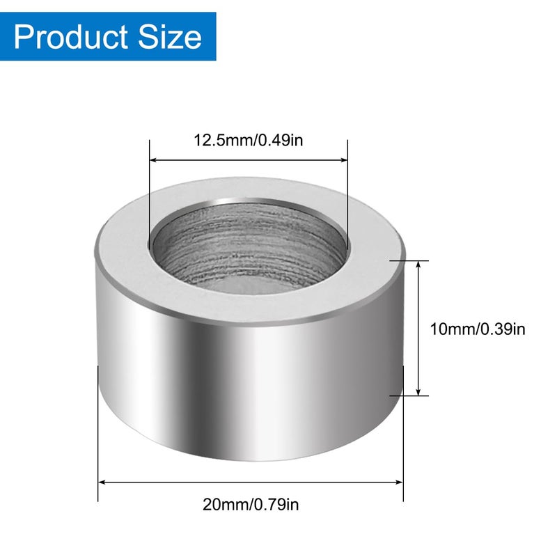 CKANDAY 5 Pack M12 Aluminum Spacers, 12.5 mm ID x 20 mm OD x 10 mm Length Round Spacer, Unthreaded Standoff Bushing Plain Finish Metal Spacer, 1/2" ID Screw Standoff Fits 1/2in or M12 Screw Bolts - Image 2